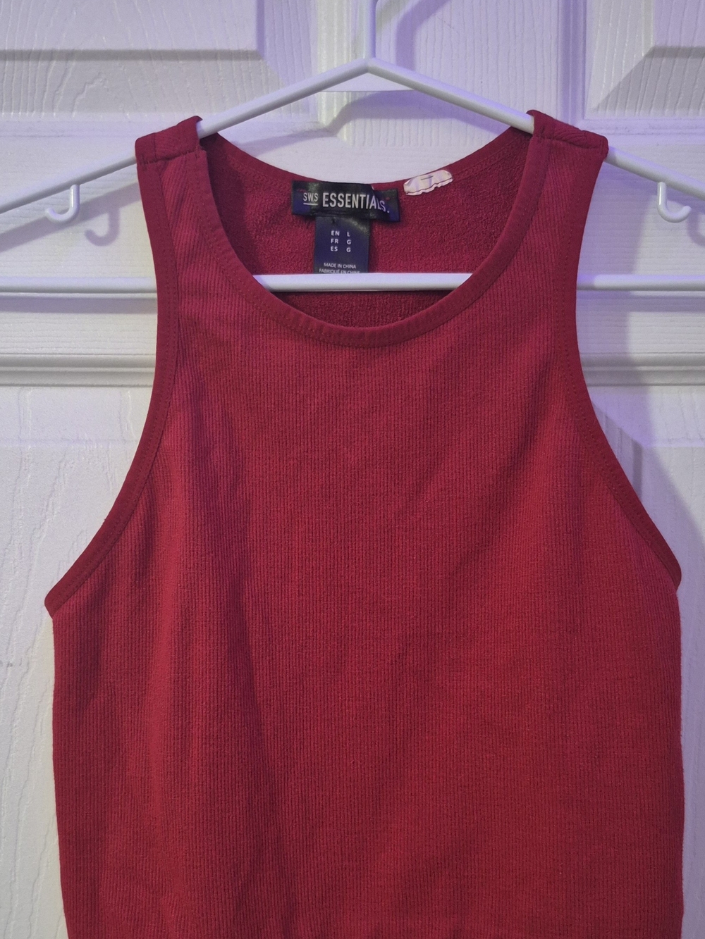 Essentials Women's Red Ribbed Tank Crop Halter Top